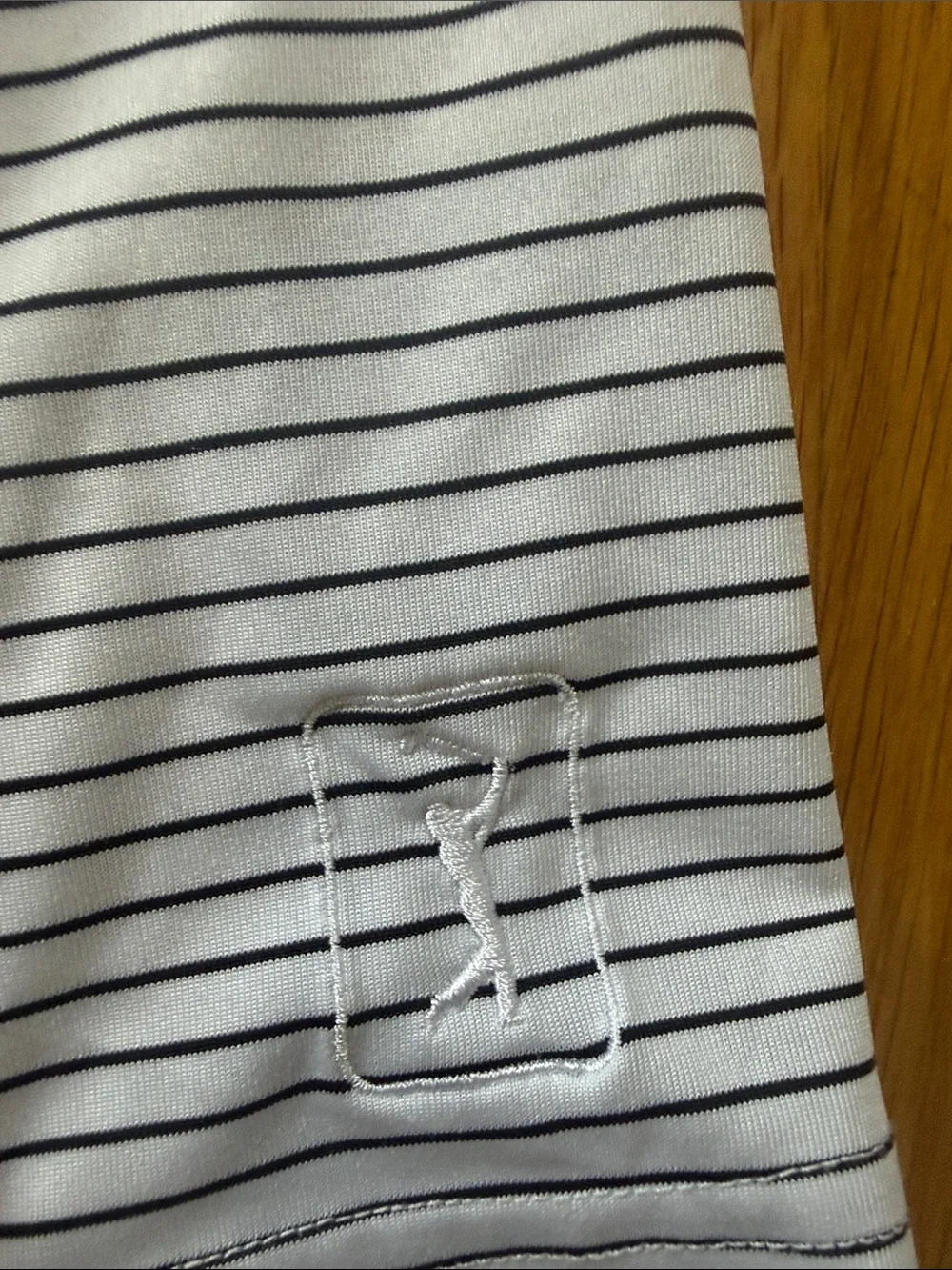 PGA Tour White Polo with Thin Black Stripes